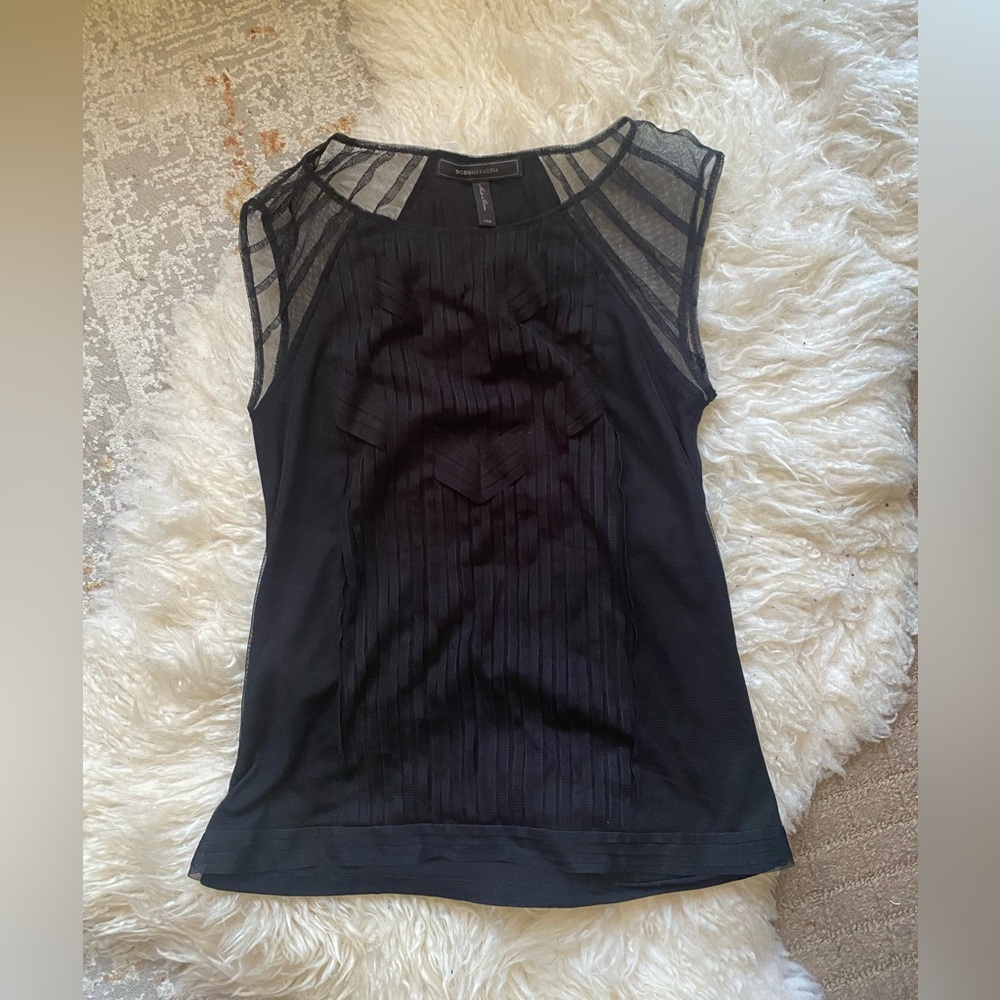 BCBGMaxAzria Black Asymmetrical Ribbed Tank Top